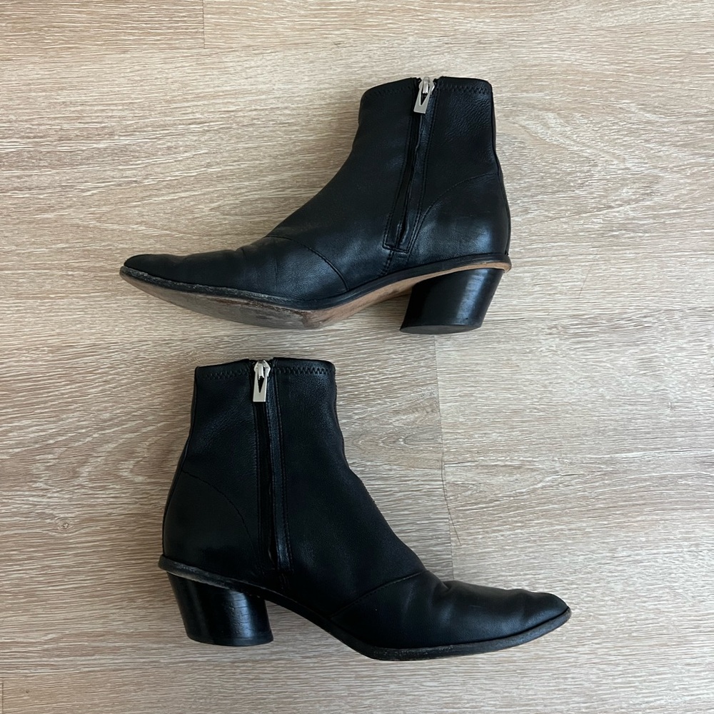 Via Spiga Black Pointed Toe Ankle Sock Booties with Side Zipper - Picture 2 of 5